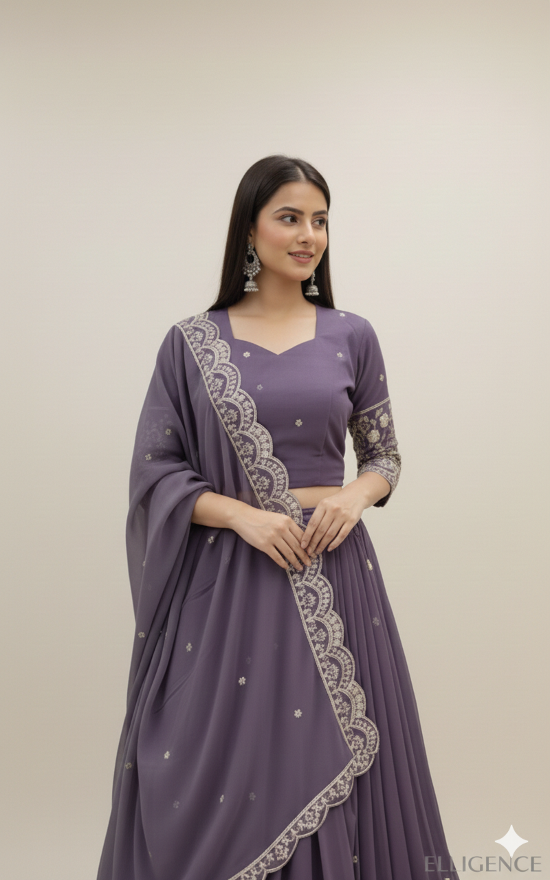 The Fusion of Traditions: Embroidered V-Neck Rajasthani-Pakistani Kalsar Lehenga Set