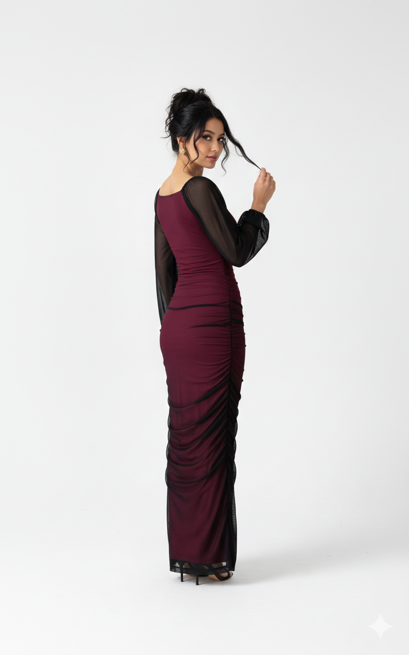 Midnight Glamour: Long Sleeve Sheer Mesh Bodycon Maxi