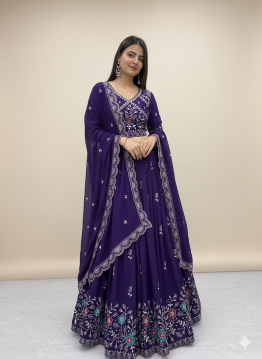 Stylish Satin Embroidered Semi-Stitched Lehenga Choli