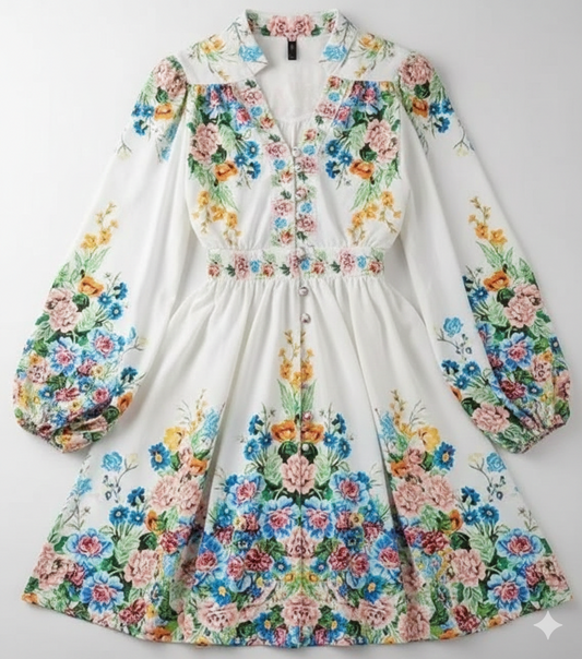 Gemini said Bloom with Timeless Charm: Puff-Sleeve Stylist Floral Printed Dress