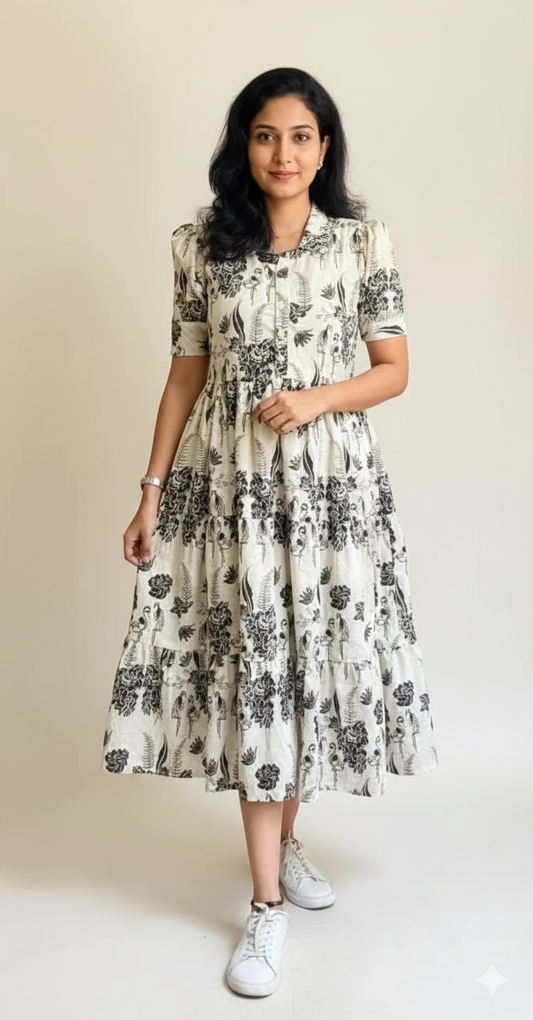 Effortless Radiance: The White Tiered Floral Summer Midi Dress