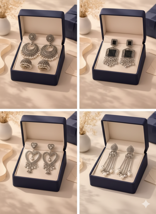 The Ultimate Glow-Up Set: 4-Piece Designer Oxidized Silver Statement Combo