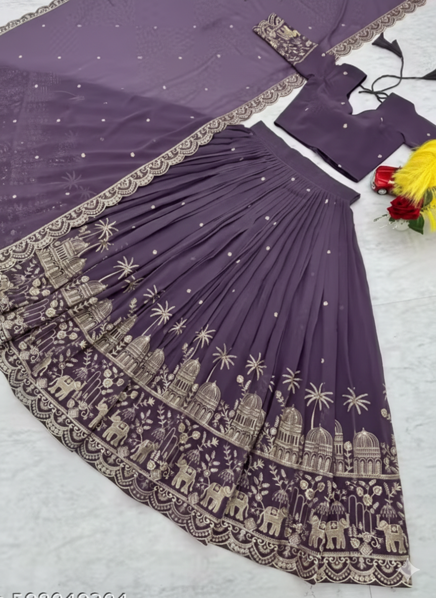 The Fusion of Traditions: Embroidered V-Neck Rajasthani-Pakistani Kalsar Lehenga Set